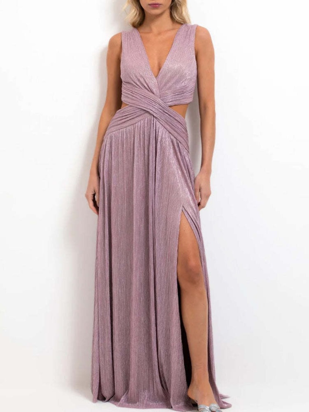 PatBO V Neck Metallic Plunge Gown